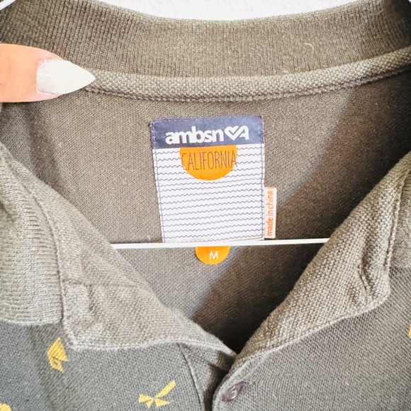 MEN AMBSN CALIFORNIA Forrest Green Print Casual Button Polo Short Sleeve Shirt M - Picture 4 of 7